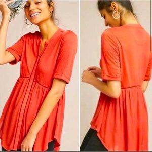 Anthropologie Akemi + Kin Veria Button Down Swing Blouse Top Orange Small